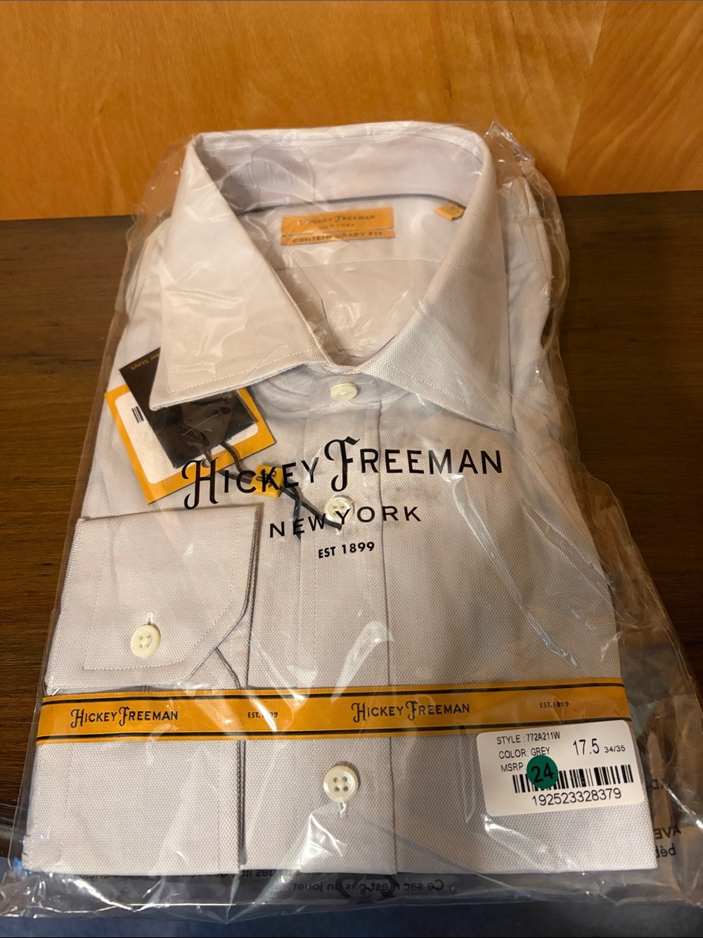 Hickey Freeman Men’s Light Grey Dress Shirt 17.5 Sleeve 34/35 NIP